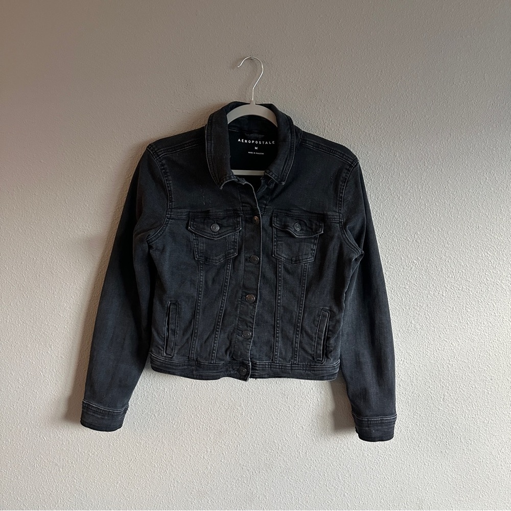 Aeropostale Gray Distressed Denim Jacket Medium